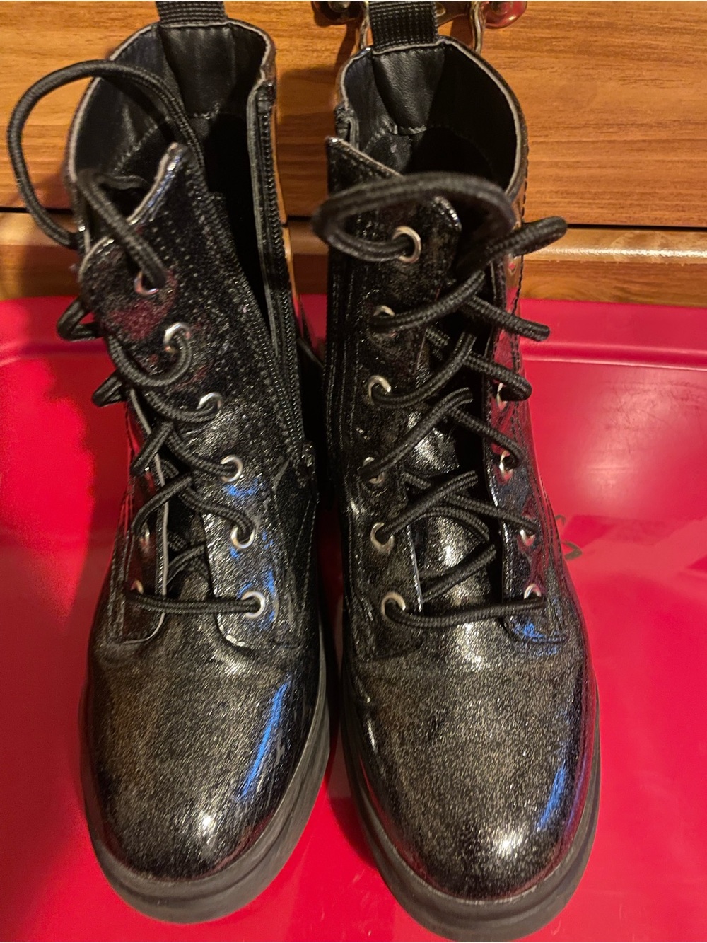 Dolce Vita Black Glitter Combat Boots